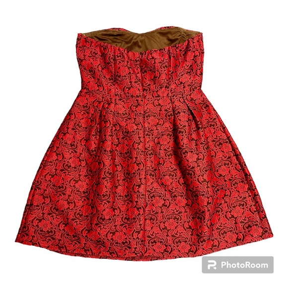 Pink Owl Fit & Flare Strapless Red Mini Party Dress - Picture 2 of 11